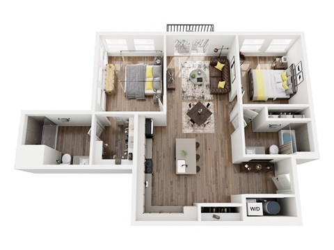 Floor plan for 2 beds, 2 baths, 1111 sqft
